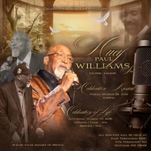 Homegoing details for Huey Williams of the Jackson Southernaires