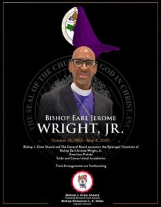 Announcement of the passing of Bishop Earl Wright