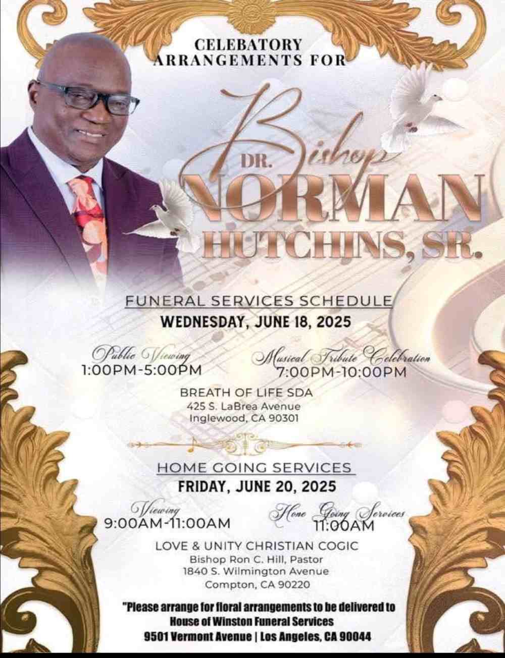 Celebration of Life details for Bishop Dr. Norman Hutchins