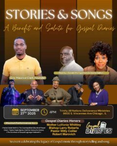 Advertisement for September 27, 2025, benefit for Gospel Diaries