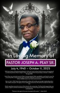 Notice of death of Joe Peay