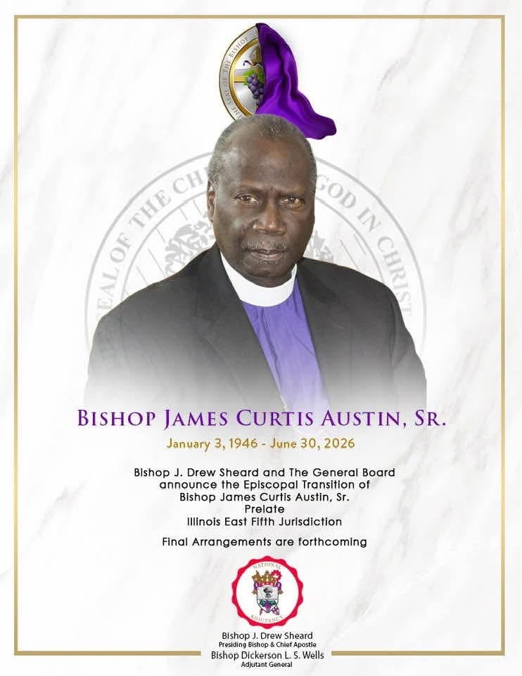 Announcement of the death of Bishop James C. Austin Sr.